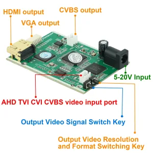 AHD41 4-in-1 HD Video Signal Converter Board  Converts AHD/TVI/CVI/CVBS to HDMI  VGA CVBS