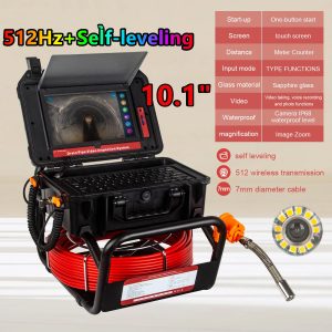 512Hz Self Leveling Pipe Inspection Camera 10.1 inch 1080P Monitor with Meter Counter IP68 Waterproof Sewer Camera 20-50M Fiberglass Cable